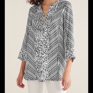 Soft Surroundings Black and White 3/4 Sleeve Tunic Shirt Ravello Top